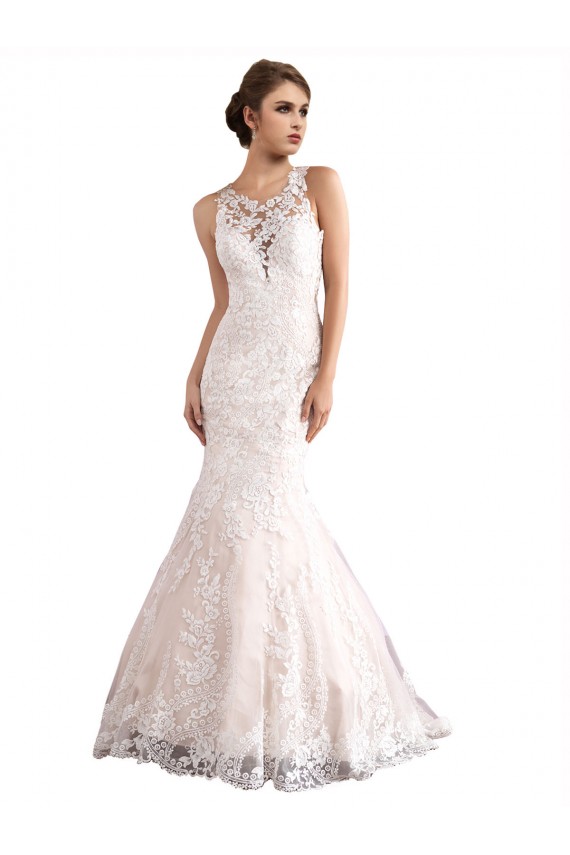Ivoire & Champagne Sirène Illusion Traîne cathédrale Tulle Dentelle Robes de mariée Outlet