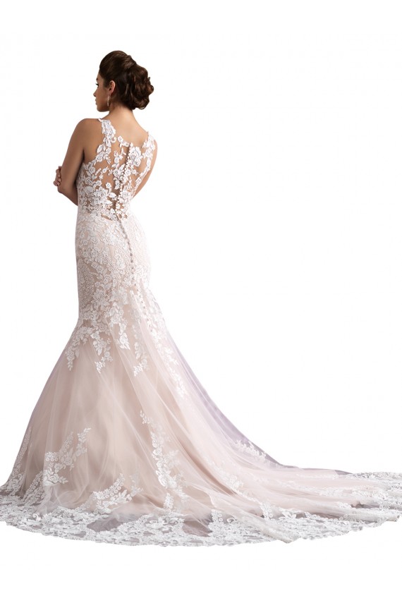 Ivoire & Champagne Sirène Illusion Traîne cathédrale Tulle Dentelle Robes de mariée Outlet
