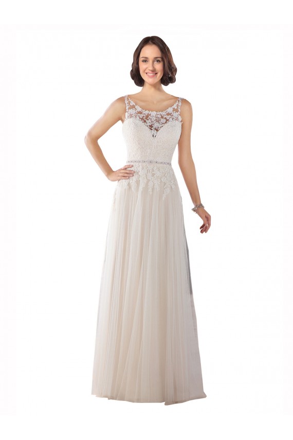 Ivoire & Champagne Trapèze Illusion Balayage train Tulle Boho Robes de mariée Outlet