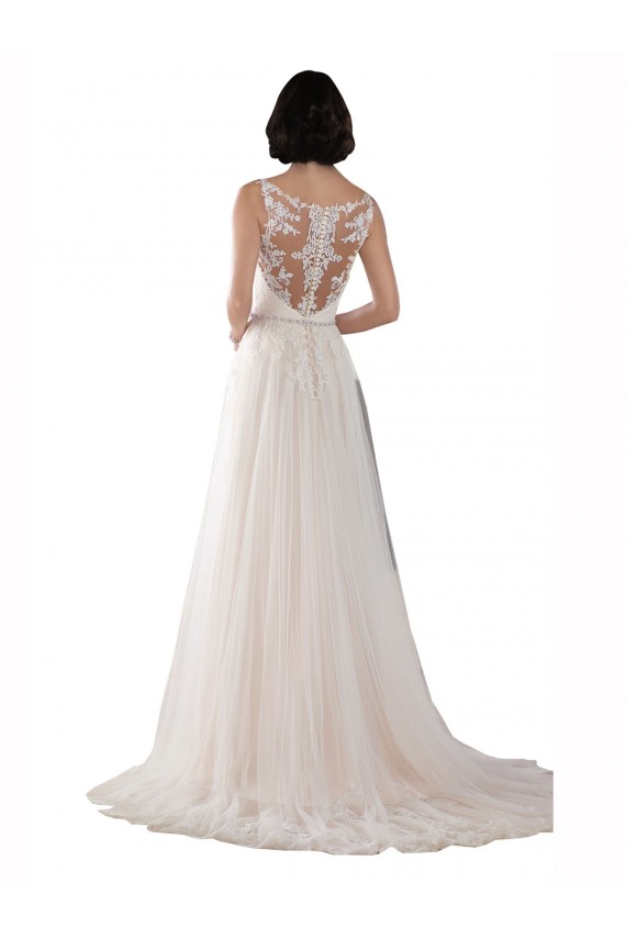 Ivoire & Champagne Trapèze Illusion Balayage train Tulle Boho Robes de mariée Outlet