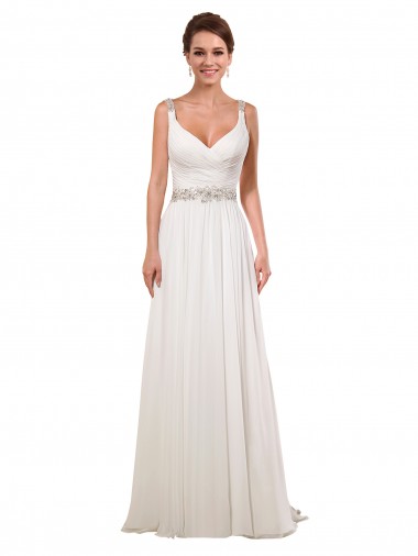 Ivoire Fourreau Col V Mousseline Classique Robes de mariée Pas Chre