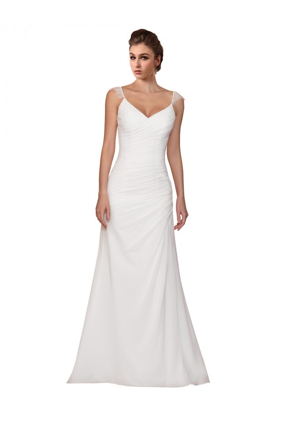 Ivoire Fourreau Col V Mousseline Robes de mariée Outlet