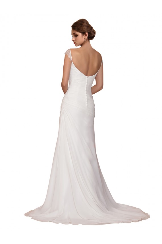 Ivoire Fourreau Col V Mousseline Robes de mariée Outlet