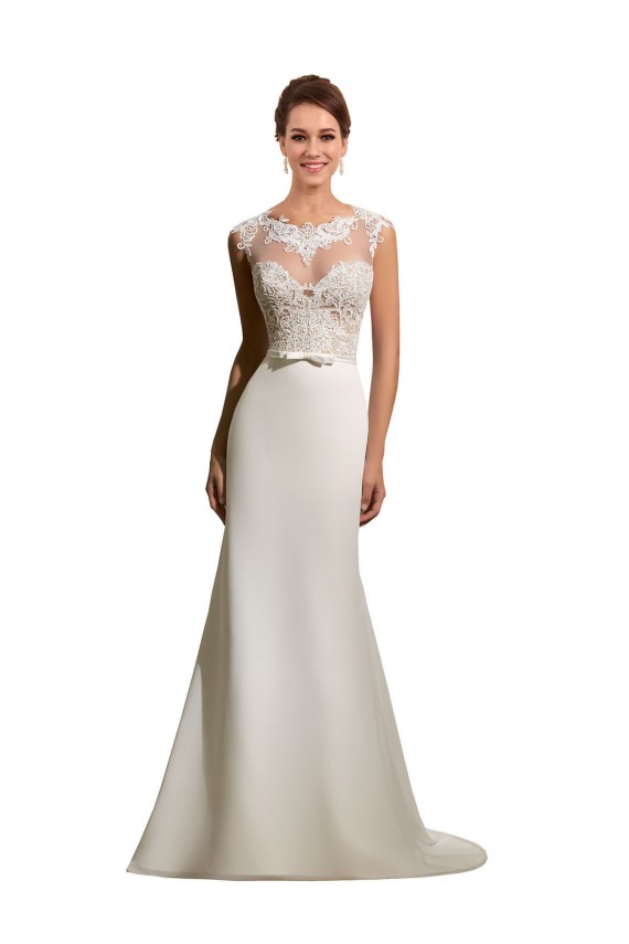 Ivoire Fourreau Illusion Mousseline Dentelle Robes de mariée Outlet