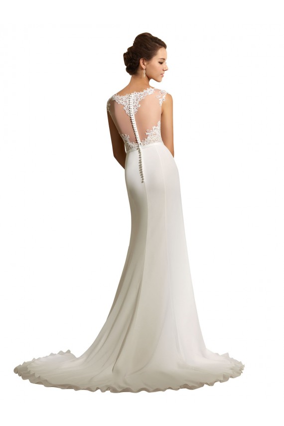 Ivoire Fourreau Illusion Mousseline Dentelle Robes de mariée Outlet