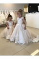 Ivoire Princesse Bateau Tulle Dentelle Longue Robes de demoiselle d'honneur - fillette Outlet