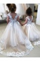 Ivoire Princesse Bateau Tulle Dentelle Longue Robes de demoiselle d'honneur - fillette Outlet