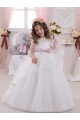 Ivoire Princesse Bateau Tulle Dentelle Longue Robes de demoiselle d'honneur - fillette Outlet