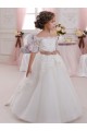 Ivoire Princesse Col Haut Tulle Dentelle Longue Robes de demoiselle d'honneur - fillette Outlet