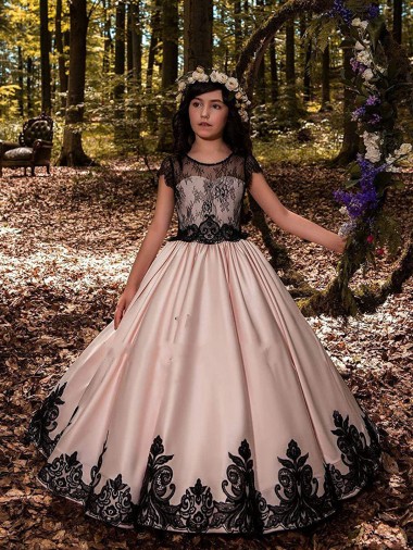 Ivoire Princesse Satiné Dentelle Longue Robes de demoiselle d'honneur - fillette Pas Chre