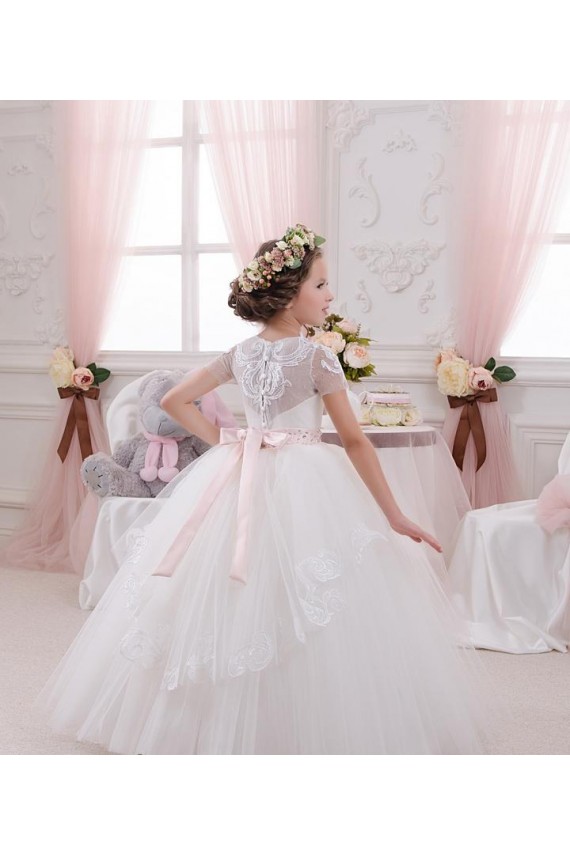 Ivoire Princesse Tulle Dentelle Longue Robes de demoiselle d'honneur - fillette Outlet