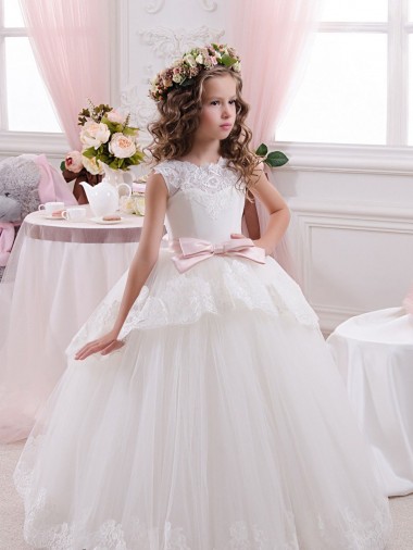 Ivoire Princesse Tulle Dentelle Longue Robes de demoiselle d'honneur - fillette Pas Chre