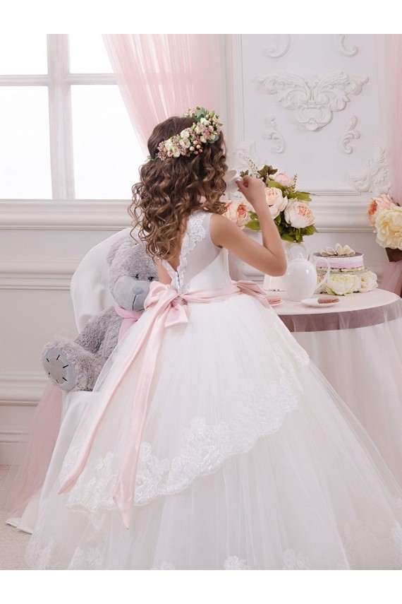 Ivoire Princesse Tulle Dentelle Longue Robes de demoiselle d'honneur - fillette Outlet