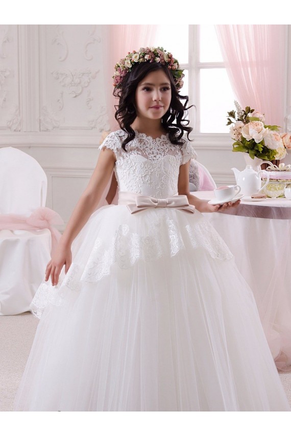 Ivoire Princesse Tulle Dentelle Longue Robes de demoiselle d'honneur - fillette Outlet