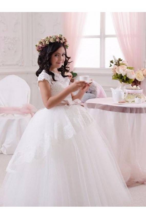 Ivoire Princesse Tulle Dentelle Longue Robes de demoiselle d'honneur - fillette Outlet