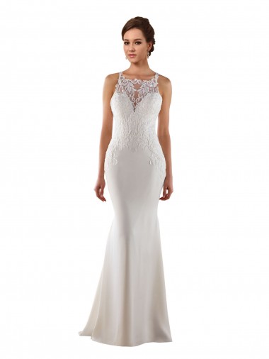 Ivoire Sirène Balayage train Dentelle Crêpe Stretch Robes de mariée Pas Chre