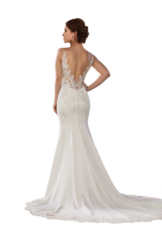 Ivoire Sirène Col V Dentelle Crêpe Stretch Robes de mariée Outlet