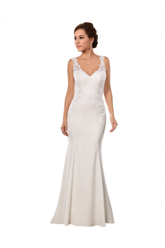 Ivoire Sirène Col V Dentelle Crêpe Stretch Robes de mariée Outlet