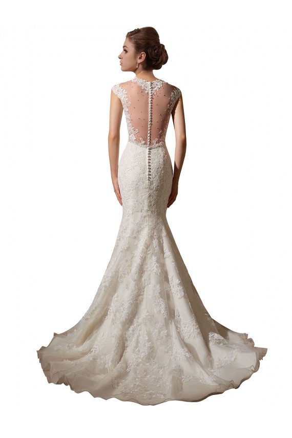 Ivoire Sirène Illusion Col V Tulle Dentelle Robes de mariée Outlet