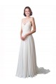 Ivoire Trapèze Bretelles spaghetti Col V Mousseline Dentelle Plage Robes de mariée Outlet