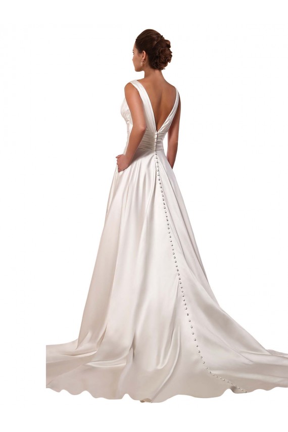 Ivoire Trapèze Col V Satiné Robes de mariée Outlet