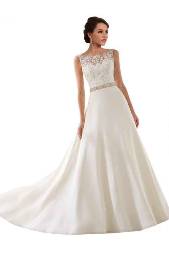 Ivoire Trapèze Illusion Dentelle Robes de mariée Outlet