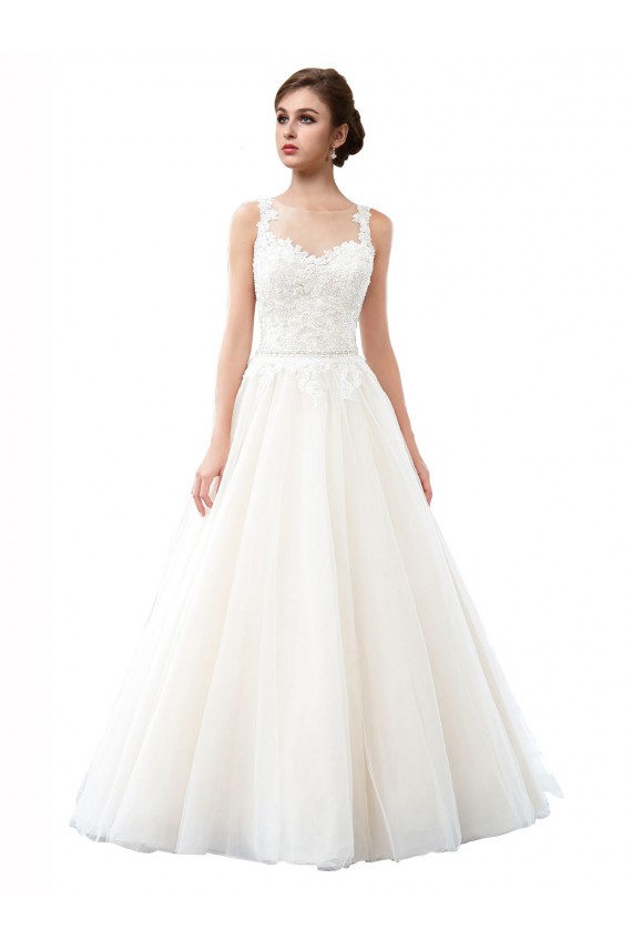 Ivoire Trapèze Illusion Traîne cathédrale Tulle Dentelle Plage Robes de mariée Outlet