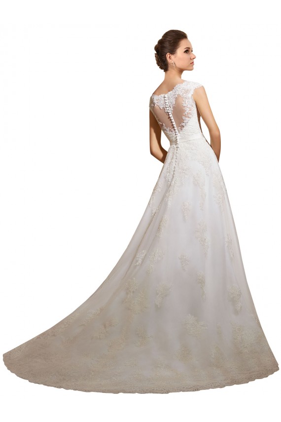 Ivoire Trapèze Illusion Tulle Dentelle Classique Robes de mariée Outlet