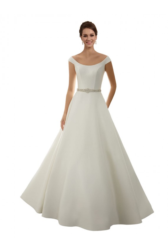 Ivoire Trapèze Épaule Dénudée Satiné Classique Robes de mariée Outlet
