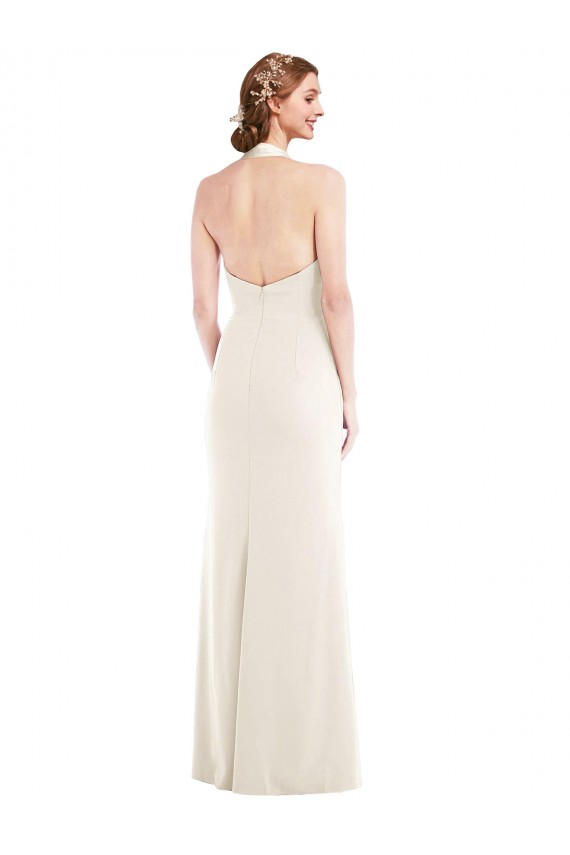 Ivoire Trompette Licou Crêpe Stretch Longue Robes demoiselle d'honneur / Robes de bal Outlet