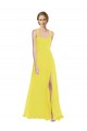 Jaune Trapèze Bretelles spaghetti Mousseline Longue Robes demoiselle d'honneur Outlet