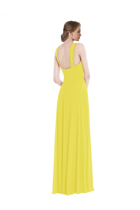 Jaune Trapèze Bretelles spaghetti Mousseline Longue Robes demoiselle d'honneur Outlet
