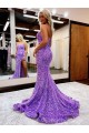 Lavande Trapèze Traîne moyenne Paillettes Velours Longue Robes de bal Outlet
