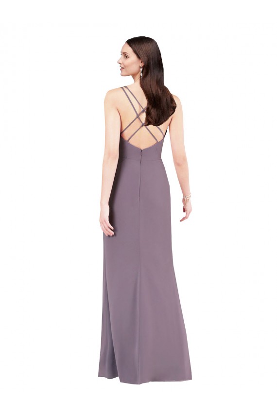 Lavande foncée Colonne Mousseline Longue Formelles Robes demoiselle d'honneur / Robes de soirée Outlet