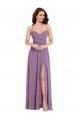 Lavande foncée Trapèze Bretelles spaghetti Mousseline Longue Robes demoiselle d'honneur Outlet