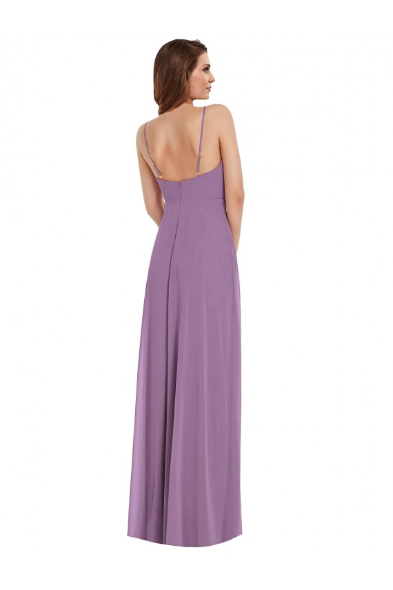 Lavande foncée Trapèze Bretelles spaghetti Mousseline Longue Robes demoiselle d'honneur Outlet