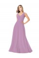 Lavande foncée Trapèze Col V Mousseline Longue Robes demoiselle d'honneur Outlet