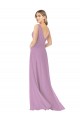 Lavande foncée Trapèze Col V Mousseline Longue Robes demoiselle d'honneur Outlet