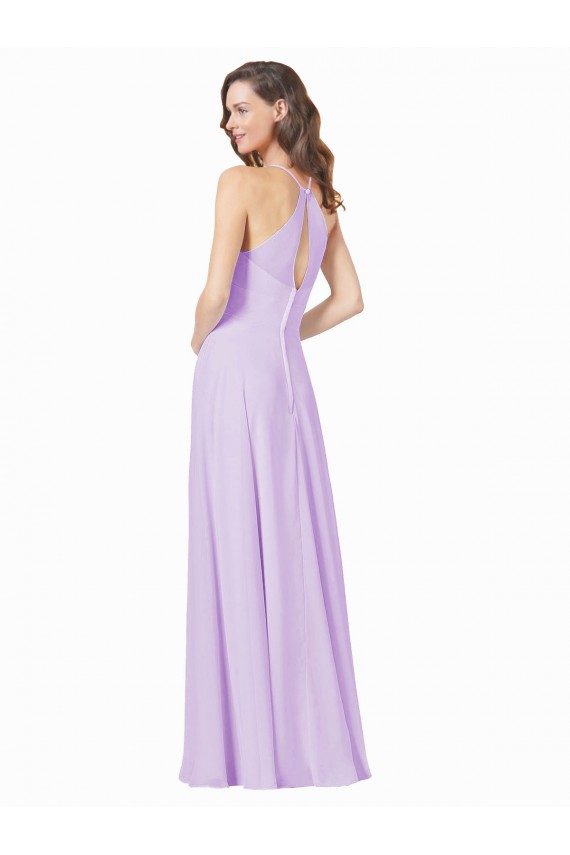 Lilas Trapèze Bretelles spaghetti Col Carré Mousseline Longue Robes demoiselle d'honneur Outlet
