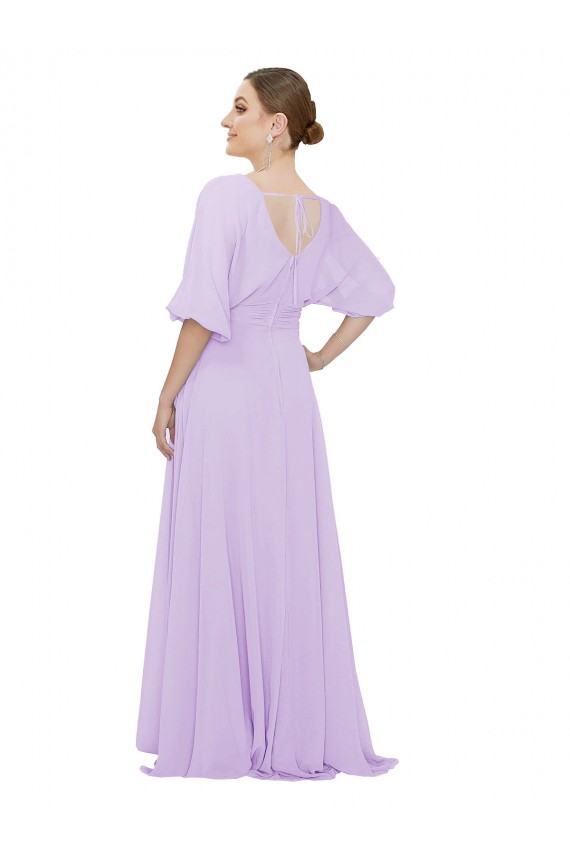 Lilas Trapèze Col V Mousseline Longue Robes demoiselle d'honneur Outlet