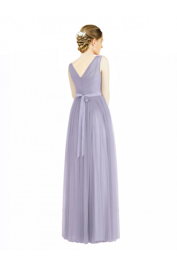 Lilas Trapèze Col V Tulle Longue Robes demoiselle d'honneur Outlet