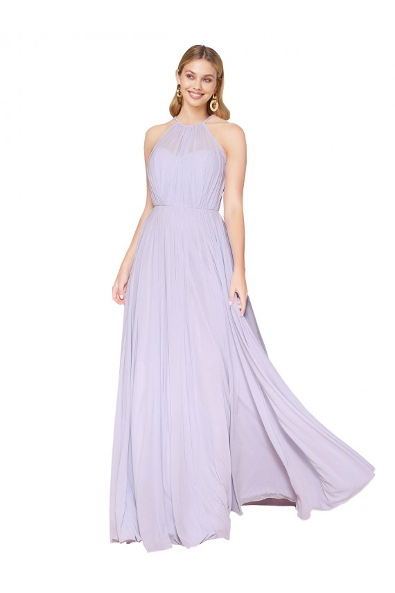 Lilas Trapèze Licou Col Haut Mousseline Longue Formelles Robes demoiselle d'honneur / Robes de soirée / Robes de bal Outlet