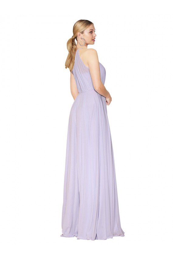 Lilas Trapèze Licou Col Haut Mousseline Longue Formelles Robes demoiselle d'honneur / Robes de soirée / Robes de bal Outlet