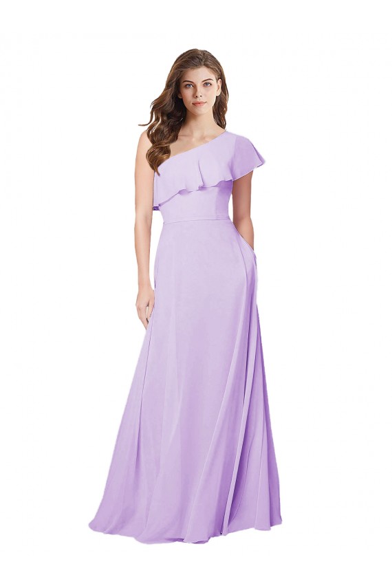 Lilas Trapèze Mousseline Longue Robes demoiselle d'honneur Outlet