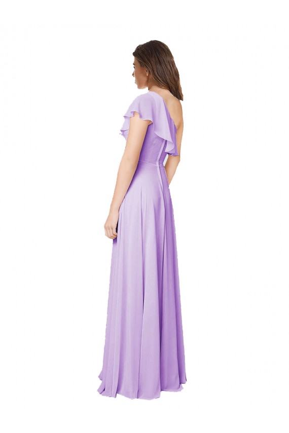 Lilas Trapèze Mousseline Longue Robes demoiselle d'honneur Outlet