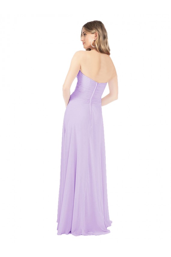 Lilas Trapèze Sans bretelle Mousseline Longue Robes demoiselle d'honneur Outlet