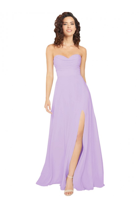 Lilas Trapèze Sans bretelle Mousseline Longue Robes demoiselle d'honneur Outlet
