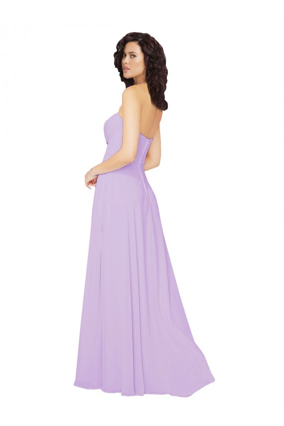 Lilas Trapèze Sans bretelle Mousseline Longue Robes demoiselle d'honneur Outlet