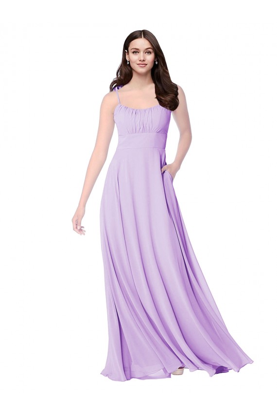 Lilas Trapèze Scoop Mousseline Longue Robes demoiselle d'honneur Outlet