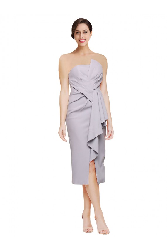 Lilas arctique Fourreau Sans bretelle midi Crêpe Stretch Courte Asymétrique Robes demoiselle d'honneur / Robes de soirée / Robes de cocktail Outlet